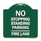 Signmission No Stopping Standing Parking-Fire Lane, Green & White Aluminum Sign, 18" x 18", GW-1818-23571 A-DES-GW-1818-23571 - alternate 1